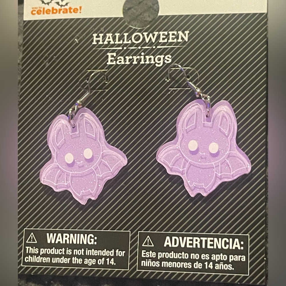 🔴 3/$13 Glitter Purple Bat Halloween Earrings! NEW!